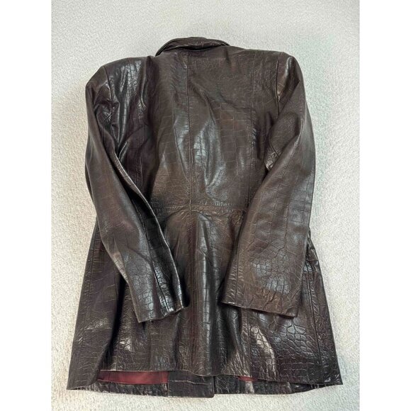 Shari's Place Womens Genuine Crocodile Leather Print USA Brown Blazer Jacket M - Picture 2 of 7